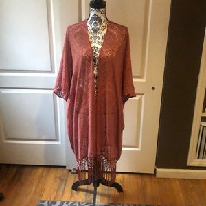 AE Mesh Fringe Midi Kimono
